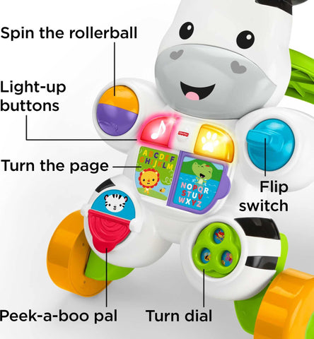 Fisher-Price Baby to Toddler Toy, Learn with Me Zebra Walker with Educational Music Lights & Activities for Infants Ages 6+ Months