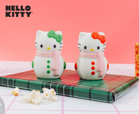 Silver Buffalo Sanrio Hello Kitty Snowman Ceramic Salt and Pepper Shaker Set, 5” x 2” x 3.5”