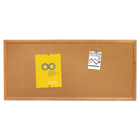 Quartet Cork Board, Bulletin Board, 3' x 1' Corkboard, Oak Finish Frame (300)