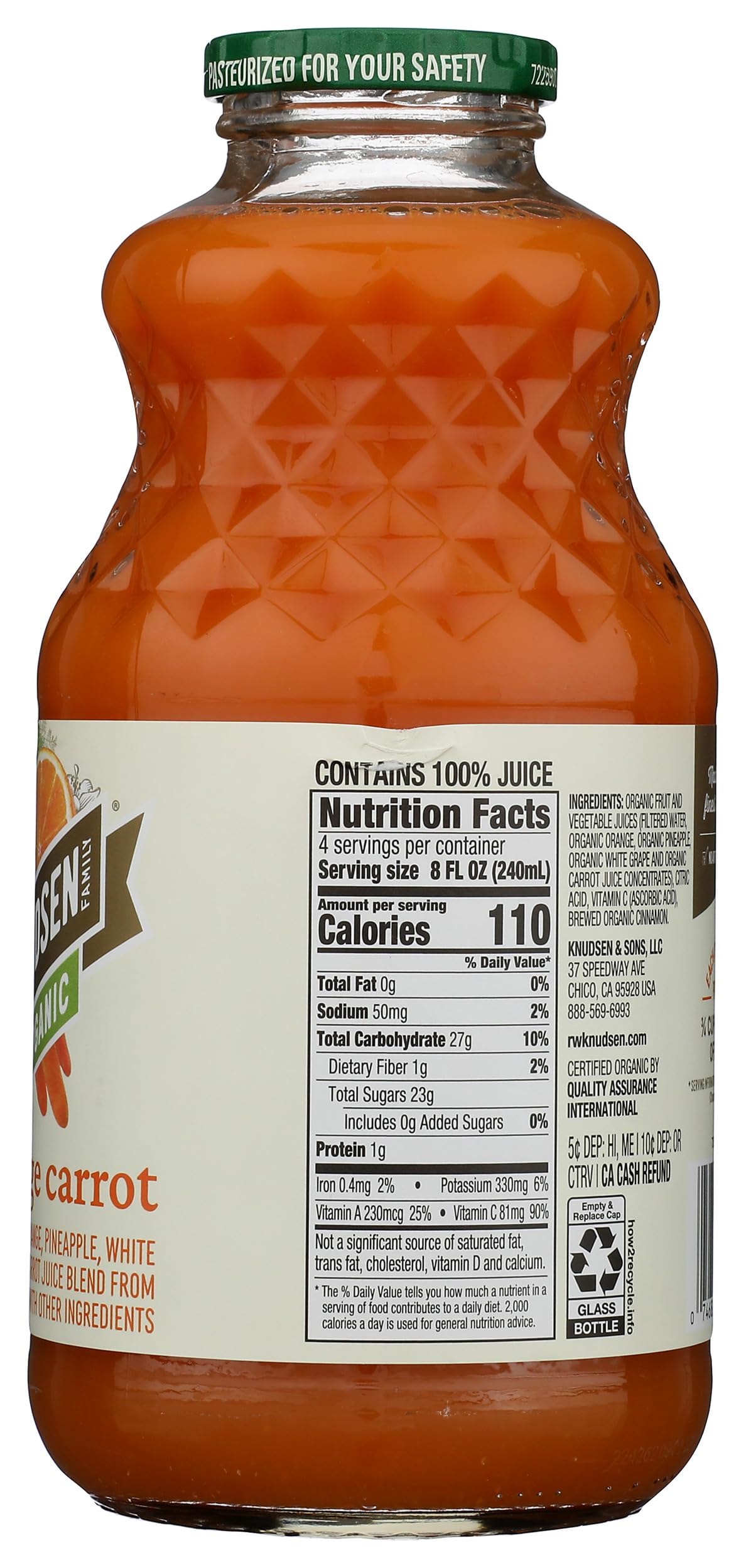 R.W. Knudsen Family Organic Orange Carrot Juice Blend, 32 Ounces (Pack of 6)