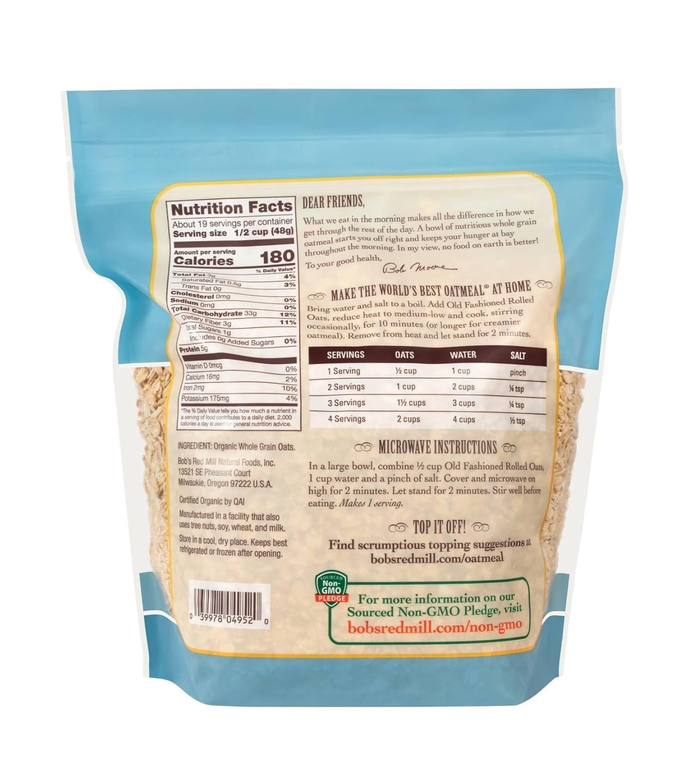 Bob's Red Mill Organic Old Fashioned Rolled Oats, 32oz (Pack of 1) - Non GMO, Whole Grain, Vegan, Kosher