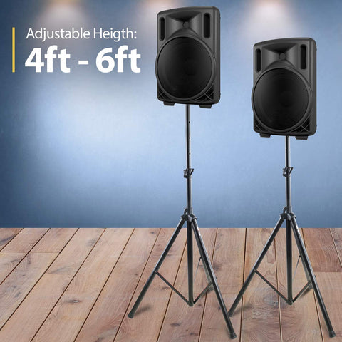Pair of PA Speaker Stands by Hola! Music, Speaker Tripod Stand, Adjustable Tripod Height 4ft to 6ft