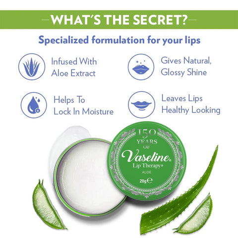 Vaseline Lip Therapy | Vaseline Lip Balm | Lip Moisturizer for Very Dry Lips | Aloe | 20g