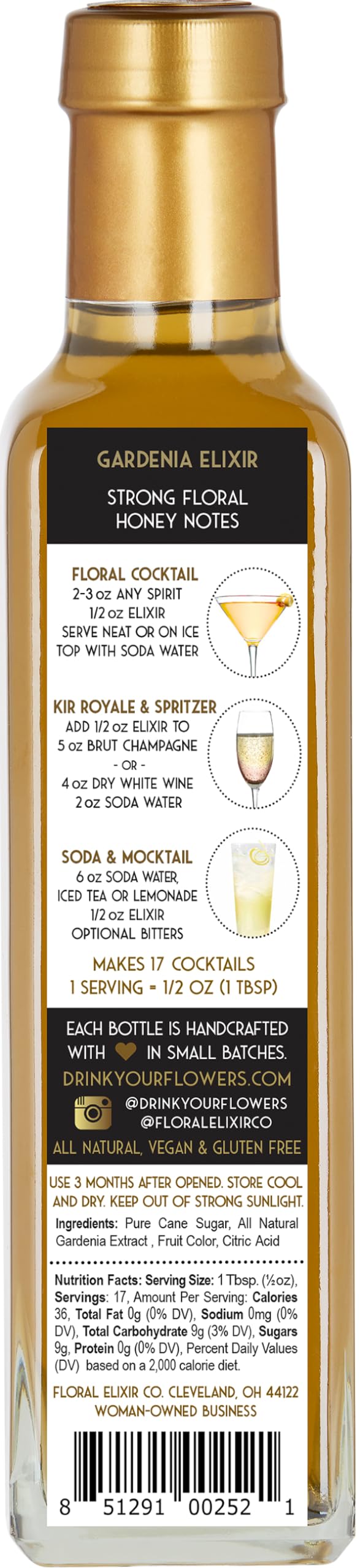 Floral Elixir Co. - All Natural FLOWER Syrup for Cocktails & Sodas, 8.5 oz (Gardenia)