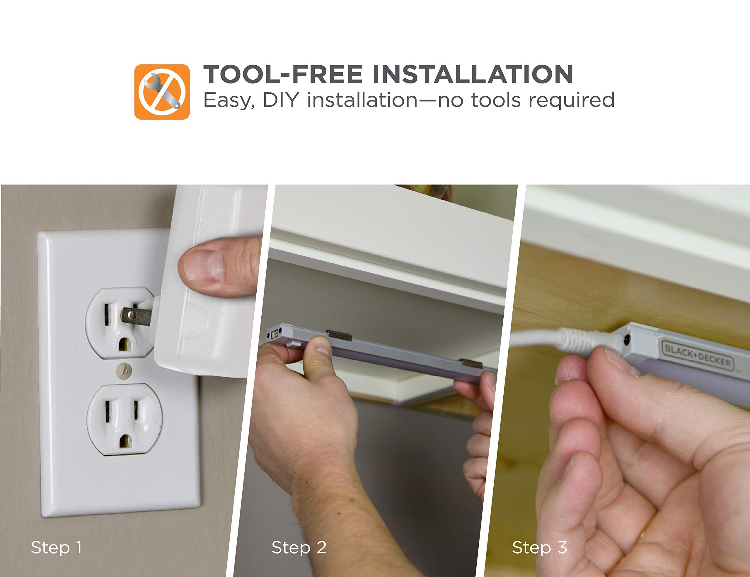 PureOptics LED Under Cabinet Lighting Kit, 3-Bars, 9 Inches Each, DIY Tool-Free Installation, Warm White, 2700K, 1080 Lumens, 15 Watts, Home Accent (LEDUC9-3WK)