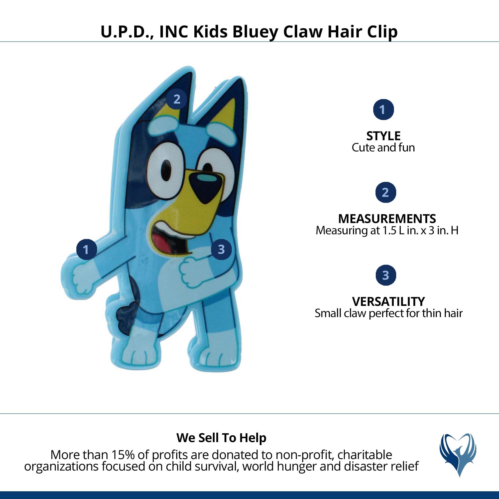 HER Premium Butterfly Bluey Character Large Hair Clip - One Cute Hair Clip for Girls - Hair Accessories for Toddlers Little Girls Birthday Party Gifts, Ages 3+