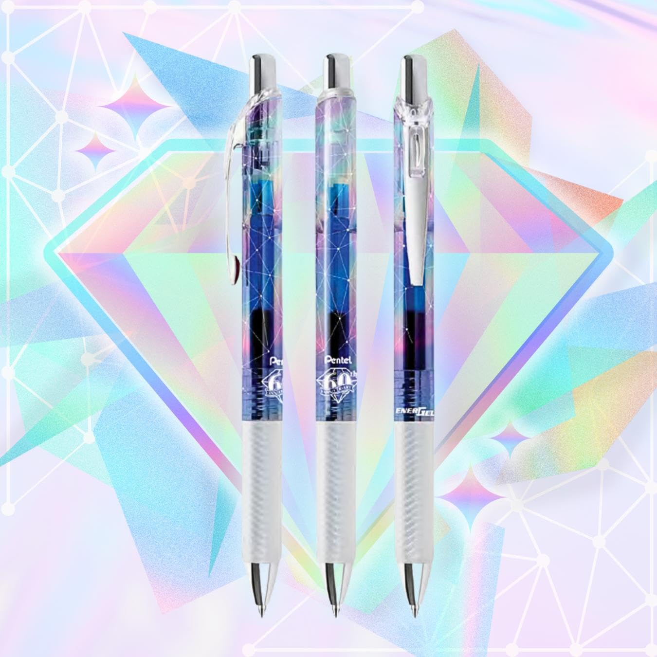 Pentel EnerGel Expressions, 60th Anniversary Limited Edition Pack, ICE Liquid Gel Pens, (0.7mm) Medium Line, Assorted Ink Colors, Pack of 8 (BL77TLABP8M)