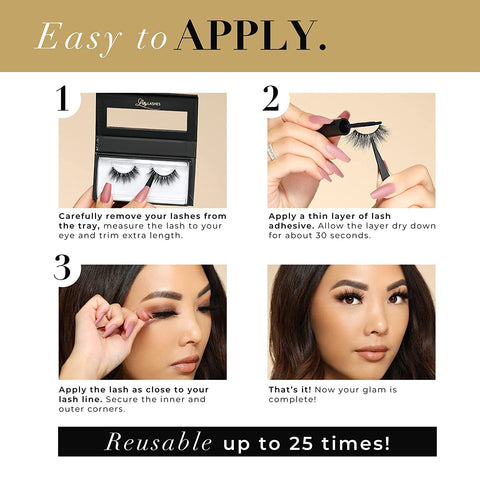 Lilly Lashes Premium Synthetic Lashes LA, Fake Eyelashes Natural Look, Full Bodied Natural Look, False Lashes, Vegan Strip Lash, Reusable Up to 10 Wears, 15mm