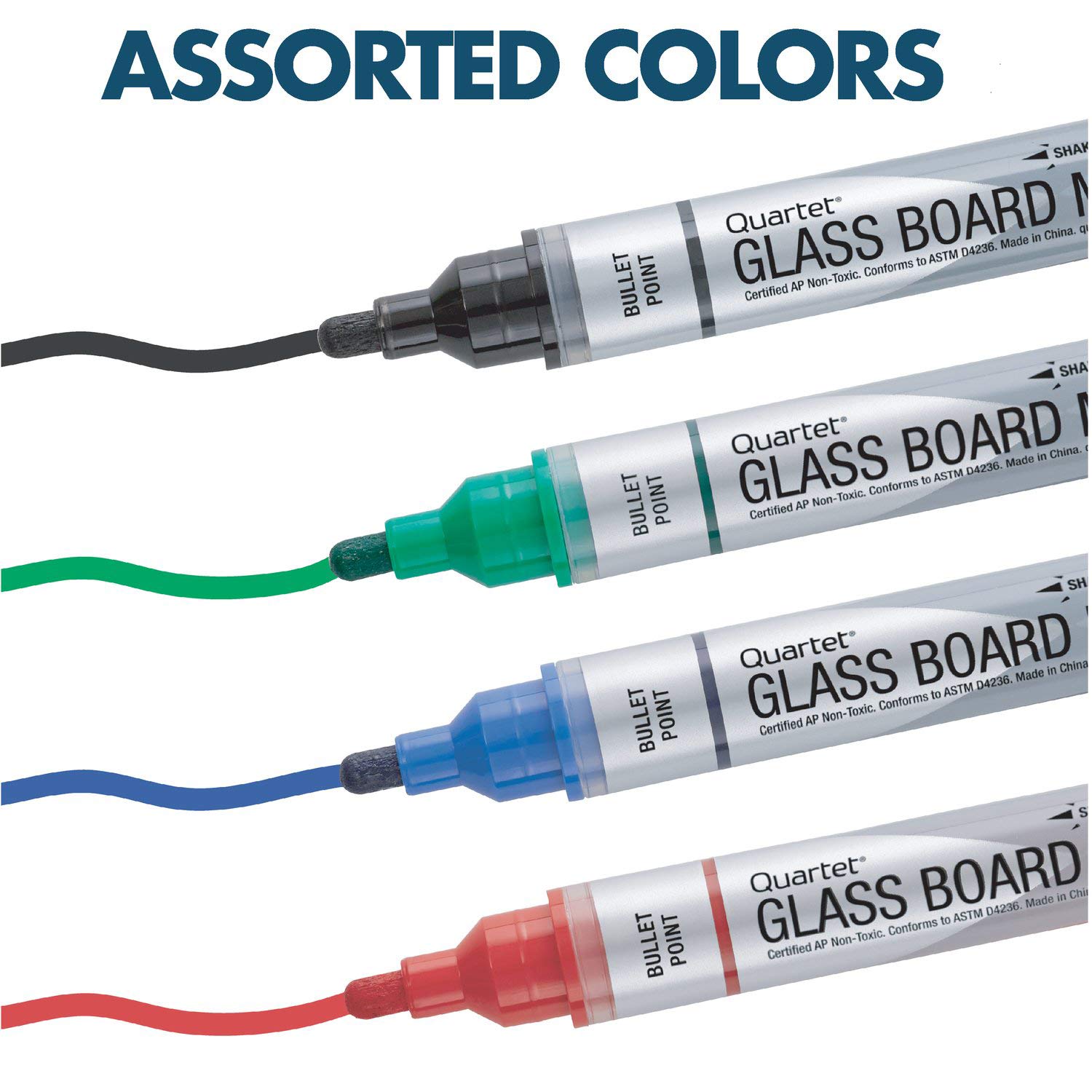 Quartet Glass Board Dry Erase Markers, Premium, Bullet Tip, Assorted Colors, 4 Pack (79552)
