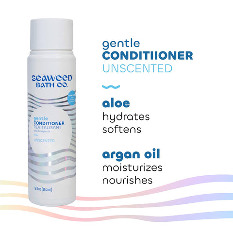 Seaweed Bath Co. Gentle Conditioner, Unscented, 12 Ounce, Sustainably Harvested Seaweed, Aloe, Argan Oil, for Sensitive Scalps