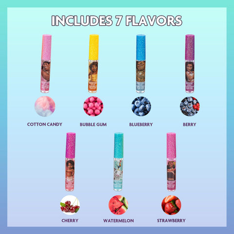 Disney Moana 7 Piece Plant Based Lip Gloss, Girls Party Favors, First Makeup Set for Girl, Perfect for Parties, Sleepovers, and Birthday Gifts, Ages 3+, by Townley Girl