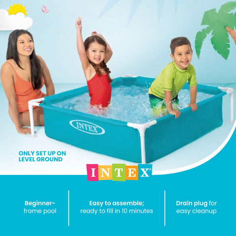 Intex 4 Foot x 12 Inch Miniature Durable Vinyl Outdoor Above Ground Frame Kiddie Swimming and Teaching Baby Pool for Ages 3 and Up, Blue