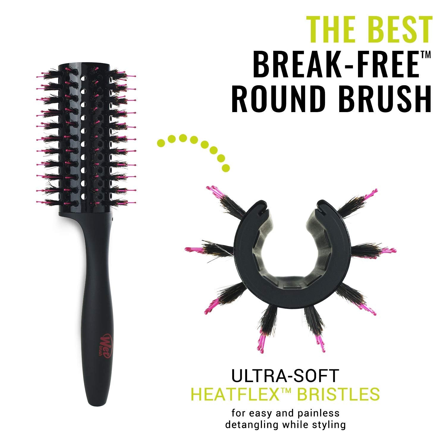 Wet Brush Straighten & Style Round Brush - for All Hair Types - A Perfect Blow Out with Less Pain, Effort and Breakage - Open Barrel Design For High Speed Drying In Less Time, Black