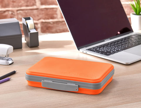 It's Academic Flexi Storage Box with Lid, Collapsible Pencil Case Design for Craft and School Supplies, Orange