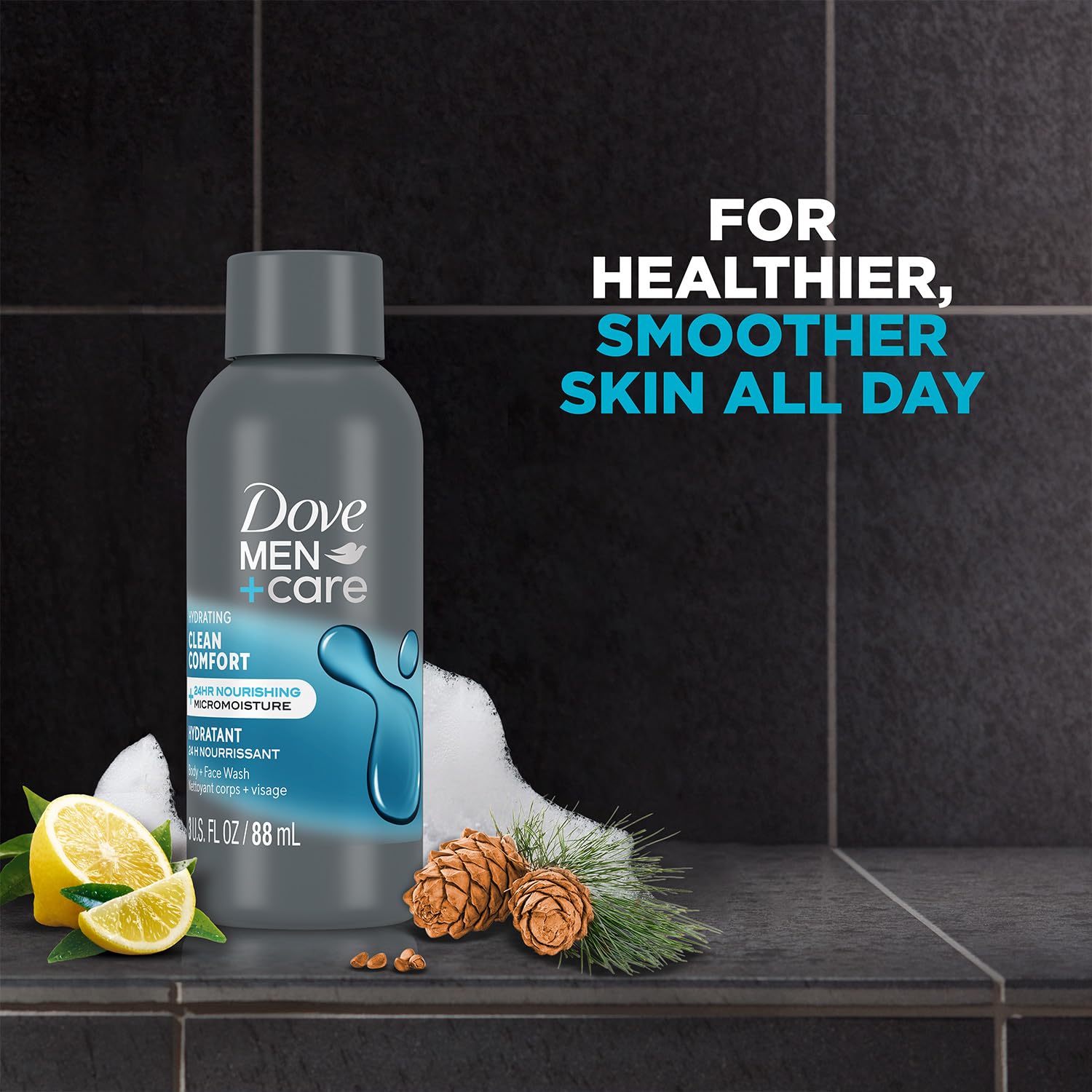 Dove Men+ Care Body + Face Wash, Clean Comfort 6-Pack – Hydrating Shower Gel Formula for Healthy, Smooth Skin, 3 Oz Ea