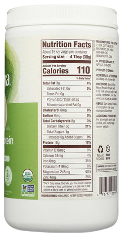 Nutiva Organic Cold-Pressed Raw Hemp Seed Protein Powder, Peak Protein, 16 Ounce, USDA Organic, Non-GMO, Whole 30 Approved, Vegan, Gluten-Free & Keto, Plant Protein with Essential Amino Acids