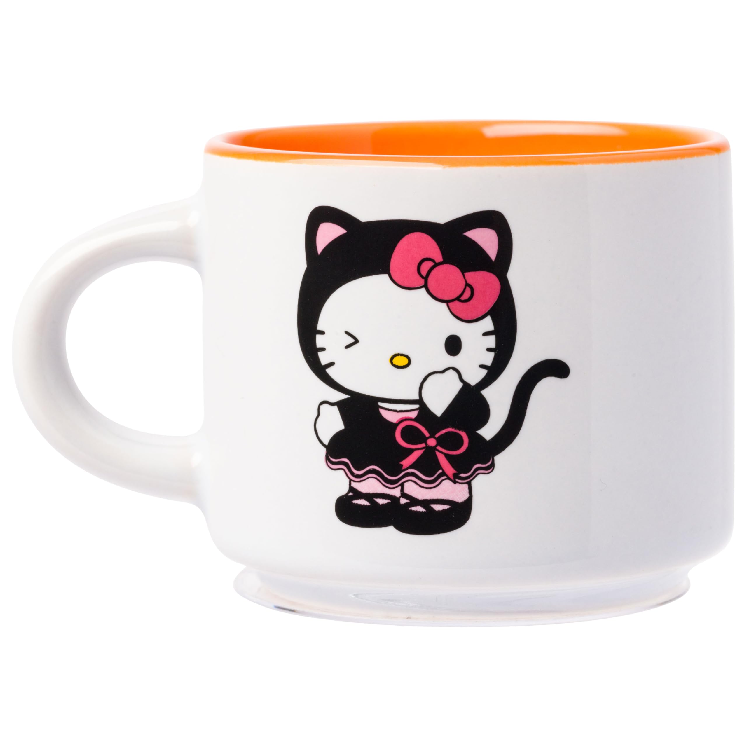 Silver Buffalo Sanrio Hello Kitty Halloween Themed 4 pack Ceramic Espresso Set with Storage Rack, 3 Ounces