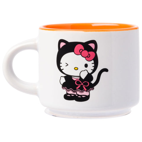 Silver Buffalo Sanrio Hello Kitty Halloween Themed 4 pack Ceramic Espresso Set with Storage Rack, 3 Ounces