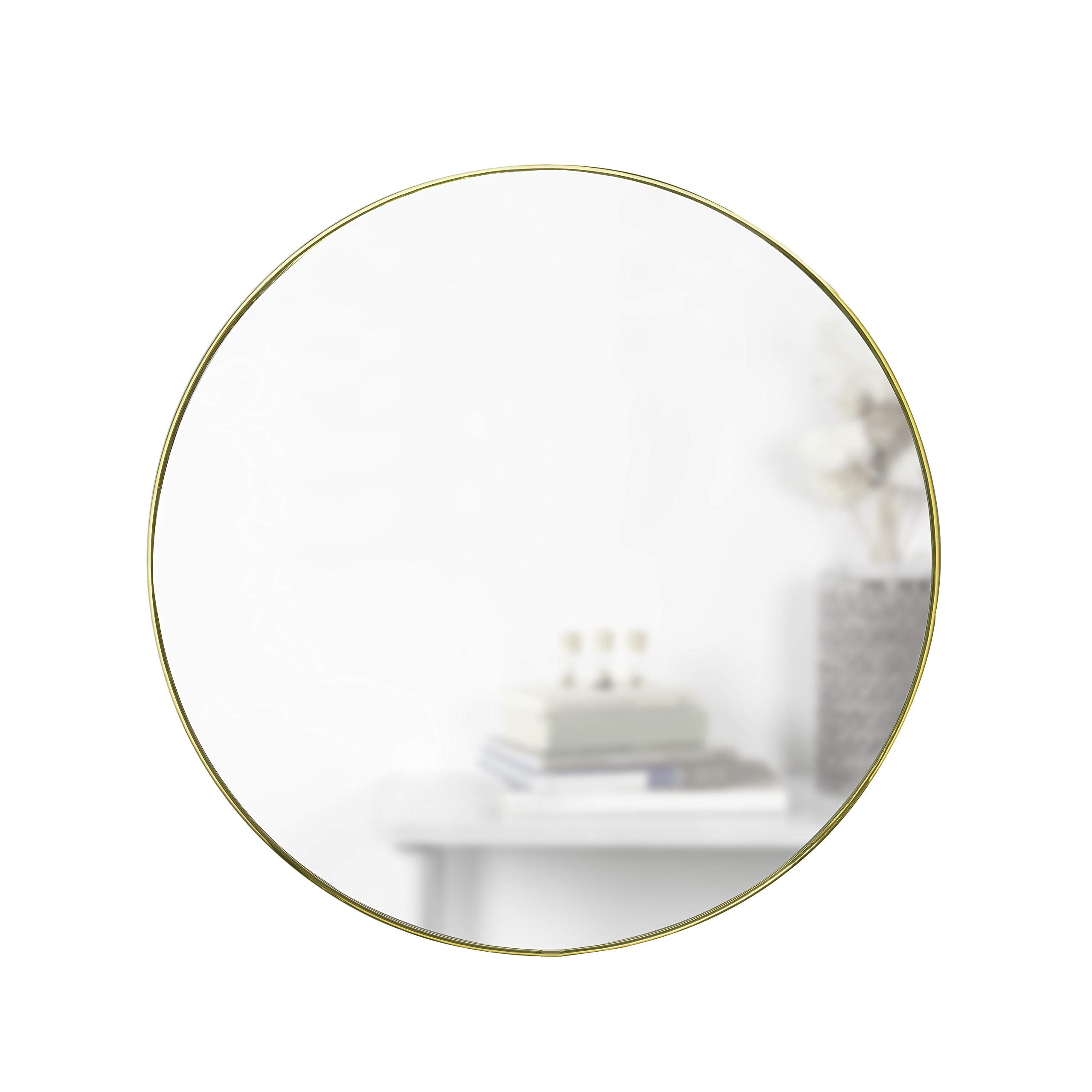 Umbra, Brass Hubba 18” Round Wall Mirror with Rubber Frame, Modern Decor for Entryways, Bathrooms, Living Rooms