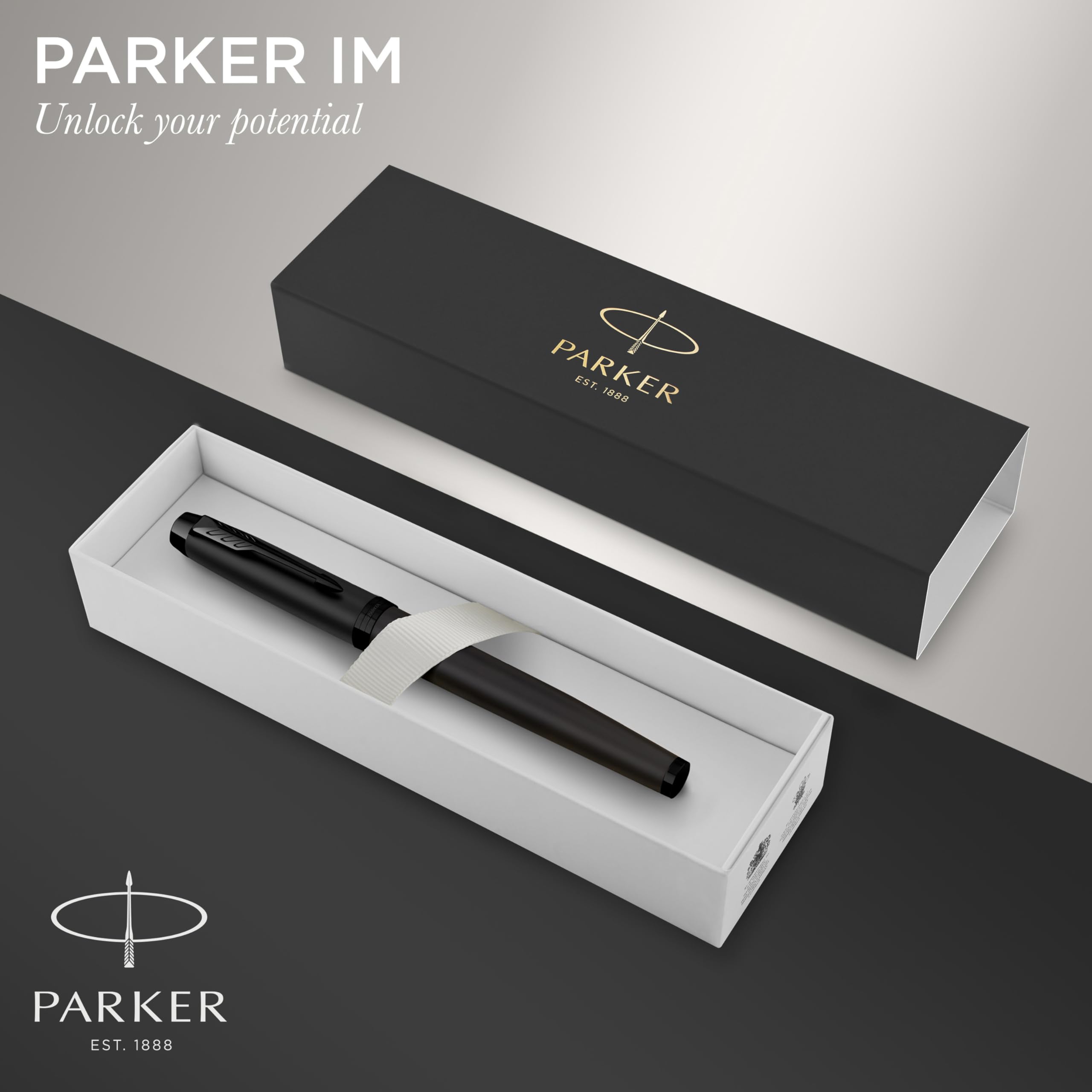 Parker IM Rollerball Pen, Fine Point, Matte Black with Black Trim, Black Ink Refill, Gift Box – Modern Design, Smooth Writing