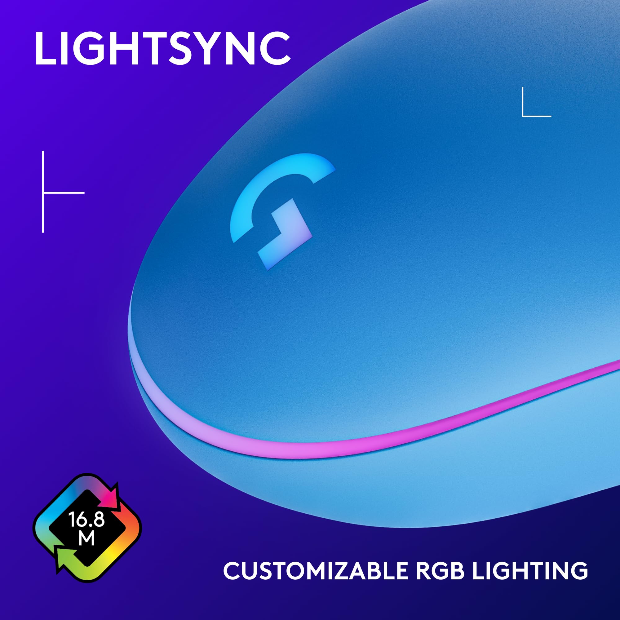 Logitech G203 Wired Gaming Mouse, 8,000 DPI, Rainbow Optical Effect LIGHTSYNC RGB, 6 Programmable Buttons, On-Board Memory, Screen Mapping, PC/Mac Computer and Laptop Compatible - Blue