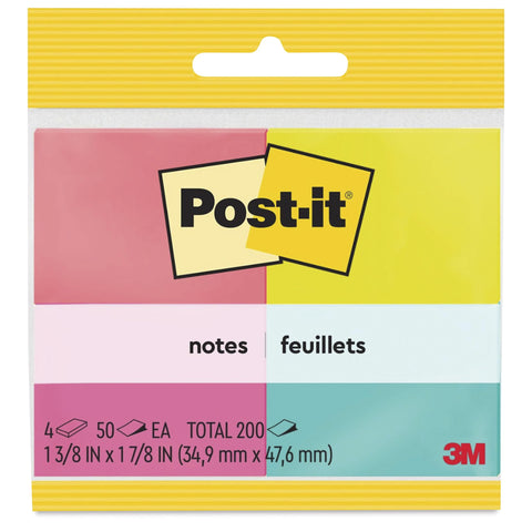 Post-it Notes, 1 3/8" x 1 7/8", Electric Glow Collection, 4 Pads/Pack