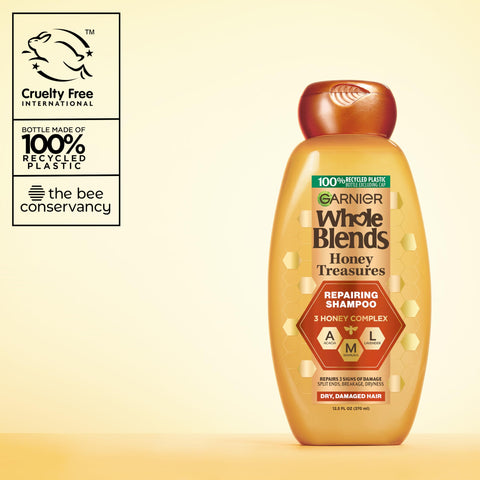 Garnier Whole Blends Honey Treasures Repairing Shampoo, for Dry, Damaged Hair, 3 Fl Oz (Travel Size), 1 Count (Packaging May Vary)