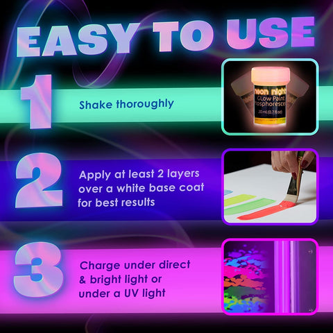 neon nights Glow in The Dark | Luminescent | Phosphorescent | Self-Luminous Paint - Set of 8