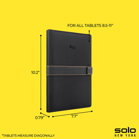 Solo New York Universal Tablet Case - Fits 8.5"-11" Tablets, Compatible with iPad 11th Generation, iPad Air M3, iPad Pro M4, Fire HD 10, & More, Magnetic Strap Closure - Metro, Black