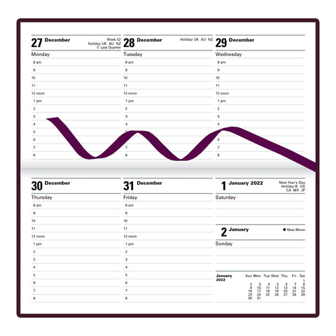 LETTS Classic Weekly/Monthly Planner, 12 Months, January to December, 2022, Week-to-View with Appointments, Gold Corners, Horizontal, 6.625" x 3.25", Burgundy (C32SBY-22)