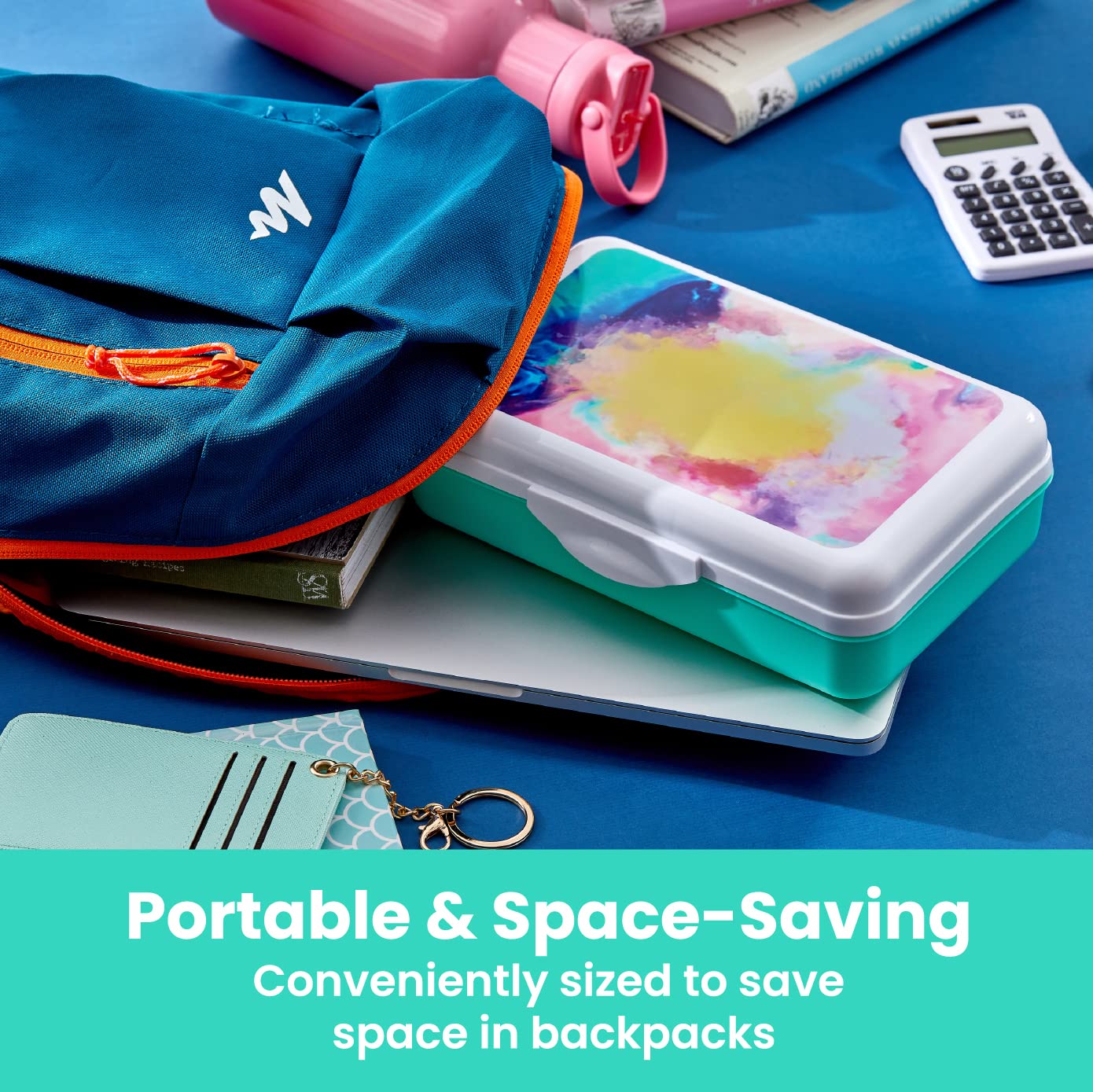 It's Academic Pencil Box Kit, Includes Ruler & Sharpener, Durable Plastic, for School & Office Supplies, Watercolor Design