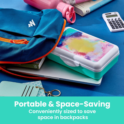 It's Academic Pencil Box Kit, Includes Ruler & Sharpener, Durable Plastic, for School & Office Supplies, Watercolor Design