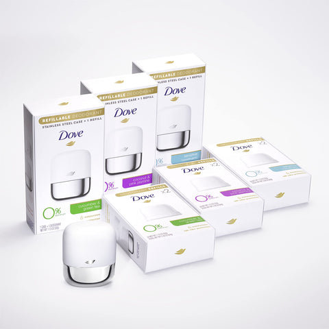 Dove Refillable Deodorant Starter Kit 0% Aluminum Coconut & Pink Jasmine Aluminum Free Deodorant 1.13 oz