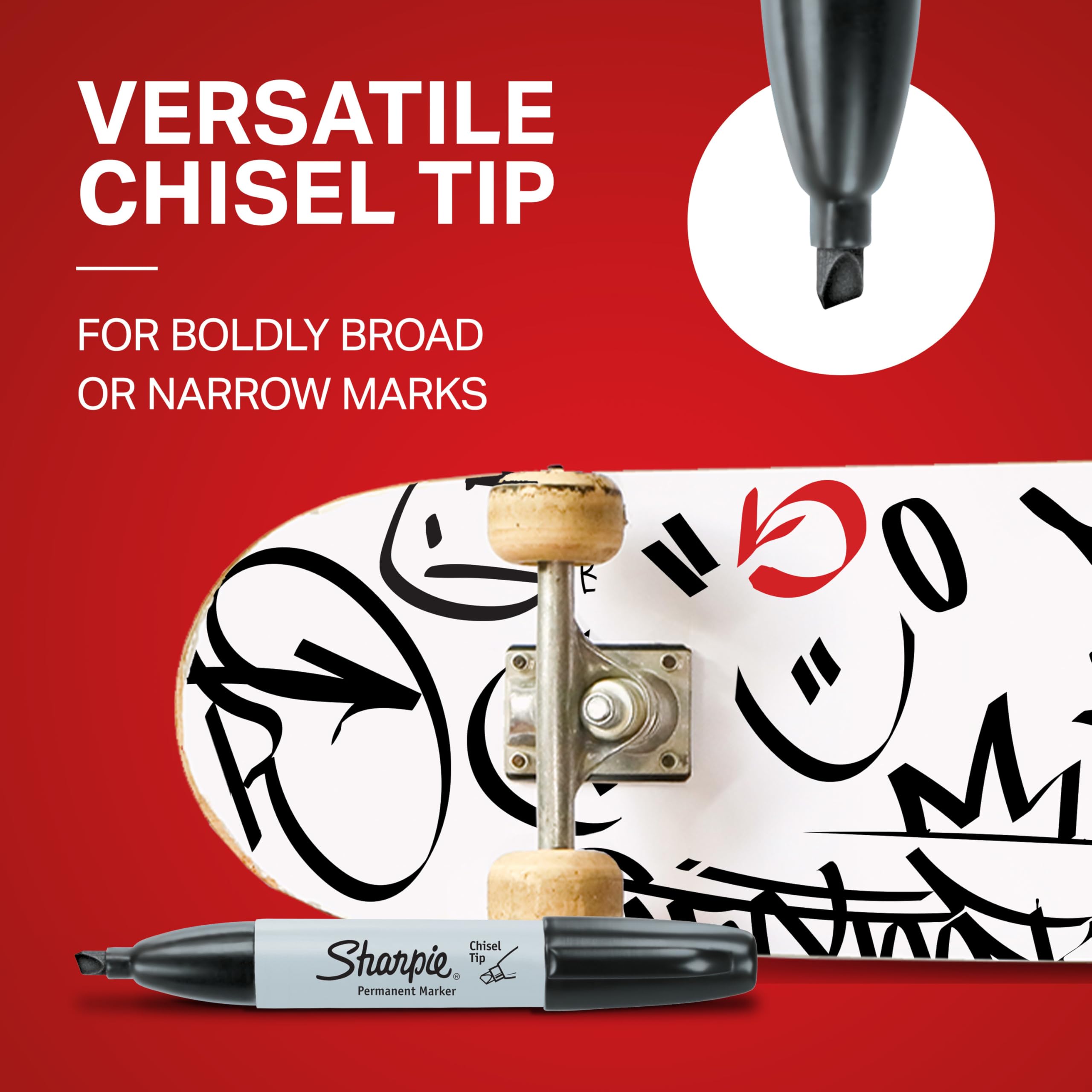 Sharpie Permanent Markers, Large, Chisel Tip, Black, 4 Count - Marks on Paper, Plastic, Metal, and More