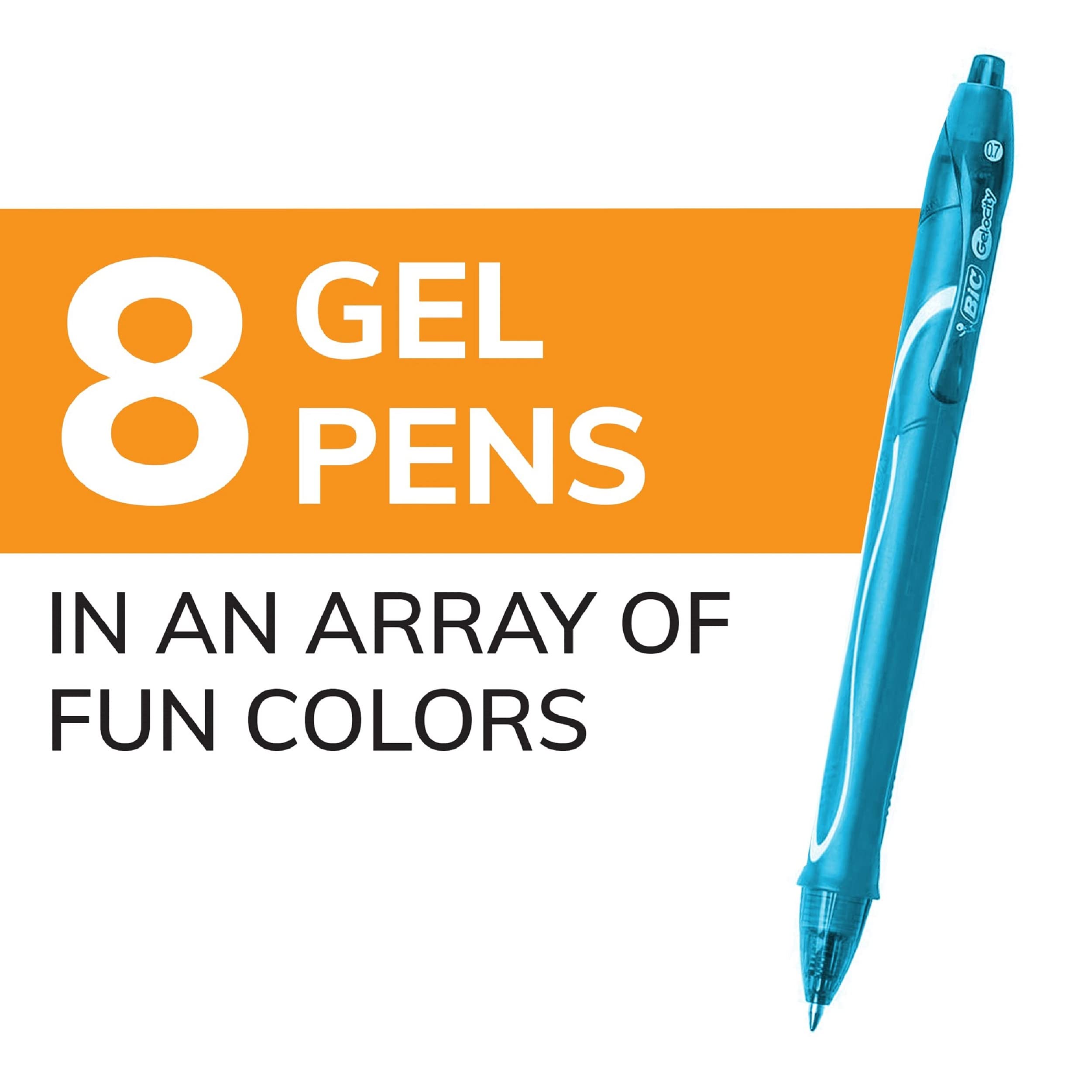 BIC Gelocity Quick Dry Assorted Colors Gel Pens, Medium Point (0.7mm), 8-Count Pack, Retractable Gel Pens With Comfortable Full Grip