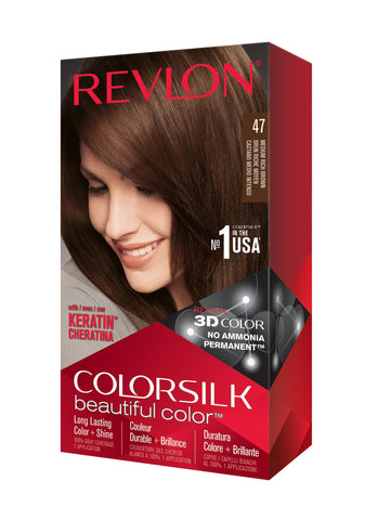 Revlon Permanent Hair Color, Permanent Hair Dye, Colorsilk with 100% Gray Coverage, Ammonia-Free, Keratin and Amino Acids, 47 Medium Rich Brown, 4.4 Oz (Pack of 1)