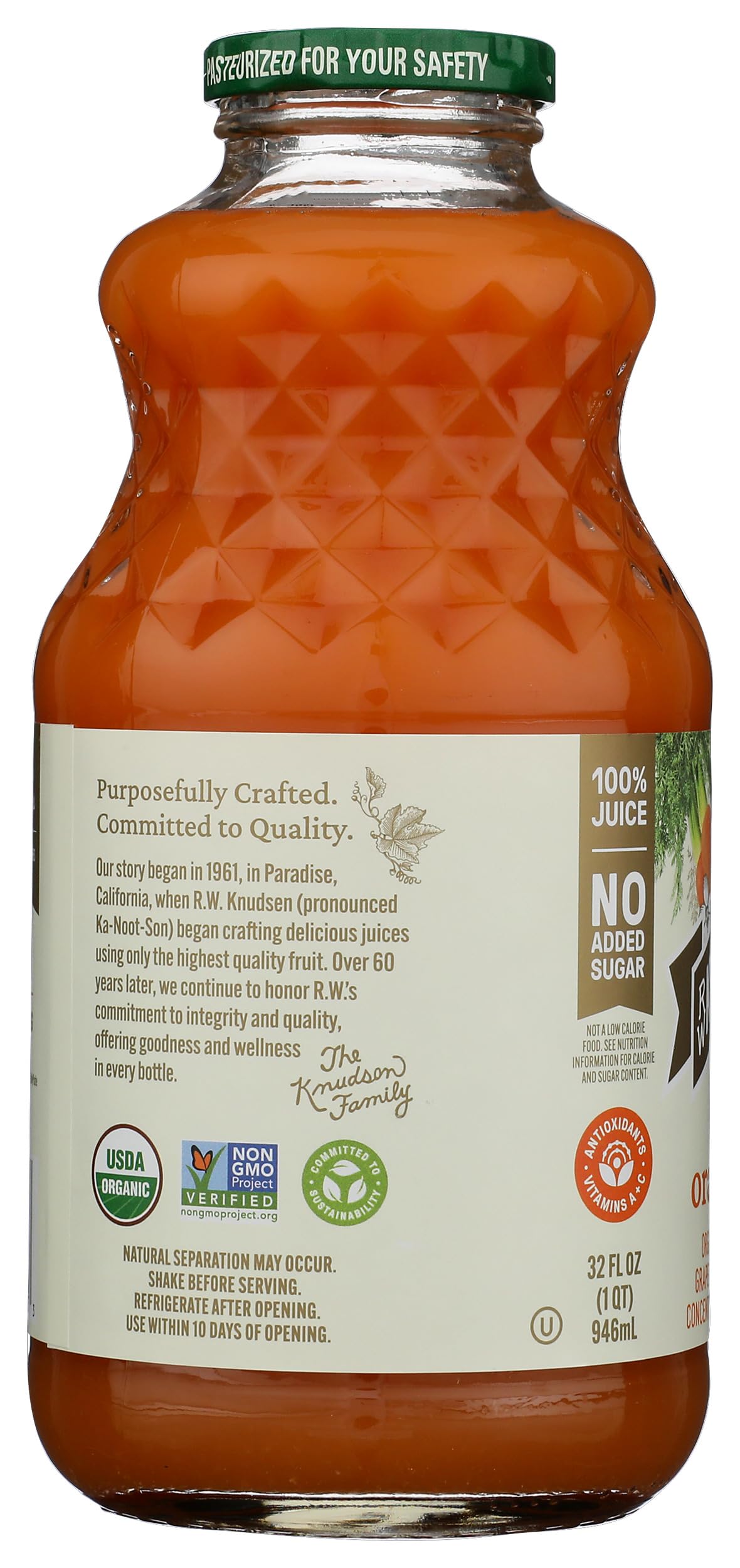 R.W. Knudsen Family Organic Orange Carrot Juice Blend, 32 Ounces (Pack of 6)