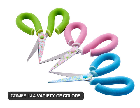 It's Academic Pillow Grips 8-Inch Scissors with Comfort Handles, Floral Blade, Green