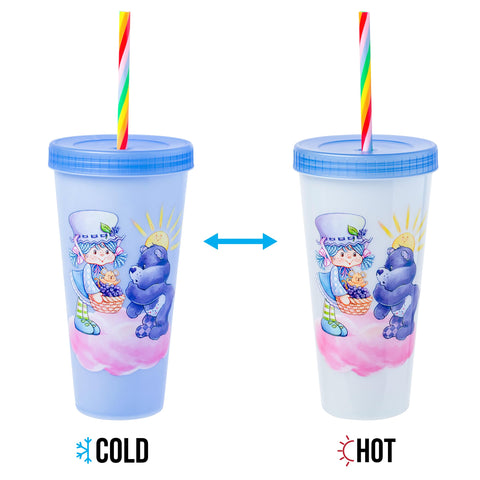 Silver Buffalo Care Bears Strawberry Shortcake Color Change Plastic Tumbler 4 Pack Featuring Orange Blossom Lemon Meringue Cheer Funshine Friend Blueberry Muffin Grumpy, 24 Ounces