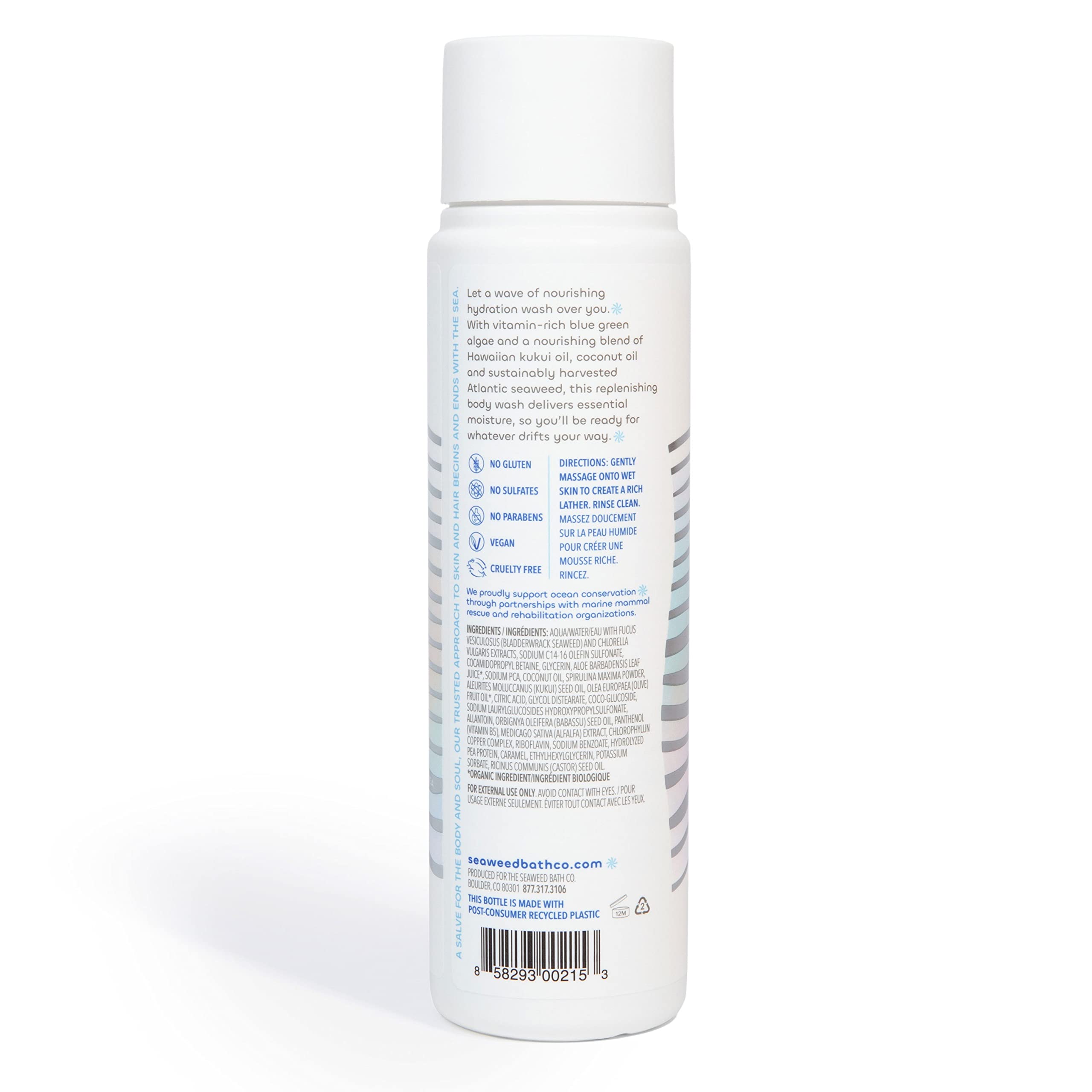 Seaweed Bath Co. Hydrate Body Wash - Unscented - Foaming Shower Gel Cleanser with Natural Ingredients - Fragrance Free and Gentle - Good For Sensitive Skin - 12 oz