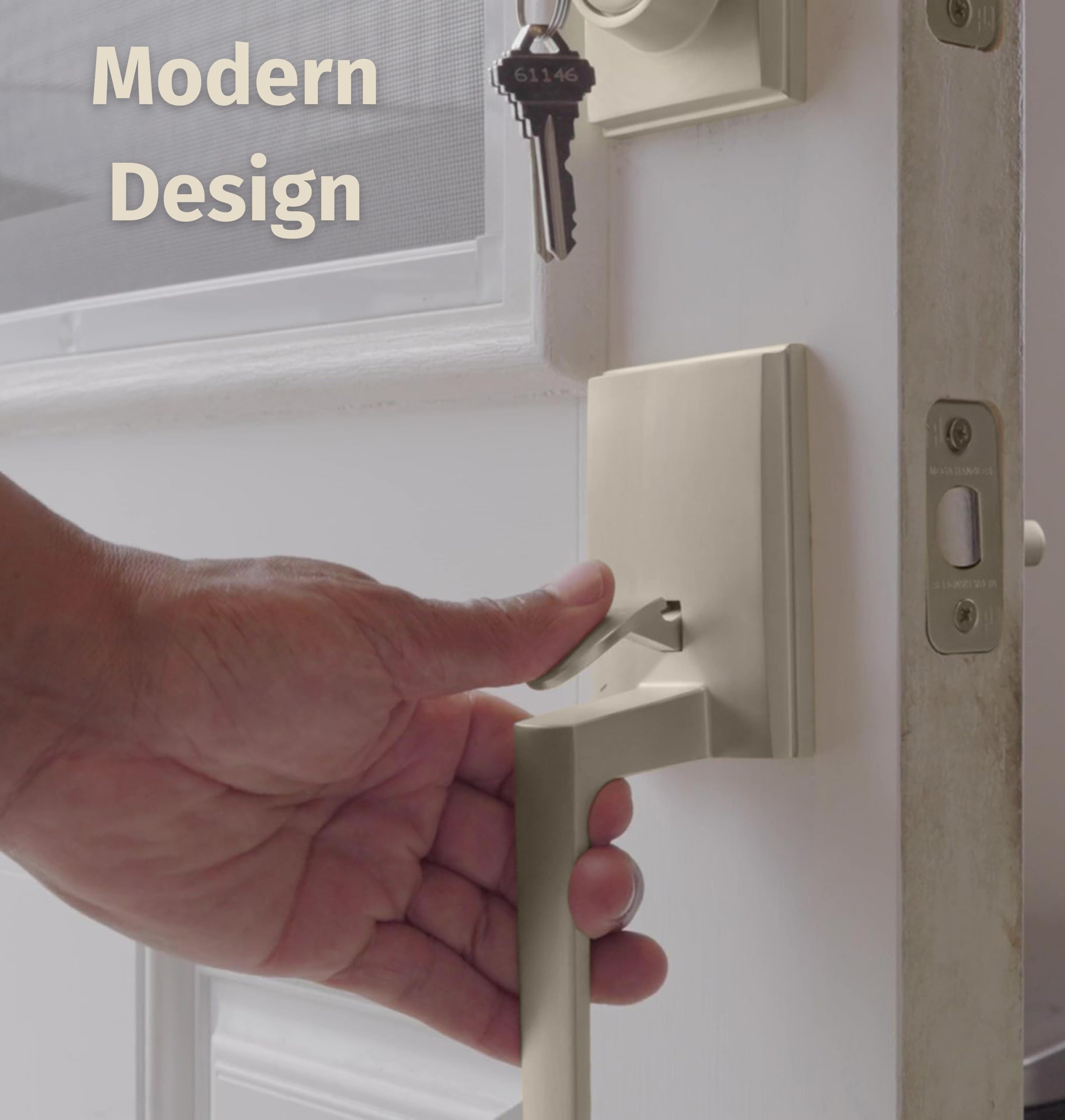 Mega Handles - TOBELLE Silver Entry Door Handleset - Single Cylinder Handleset with Lever for Entrance and Front Doors - Modern Door Handles for Left and Right-Handed Doors - Straight Handle