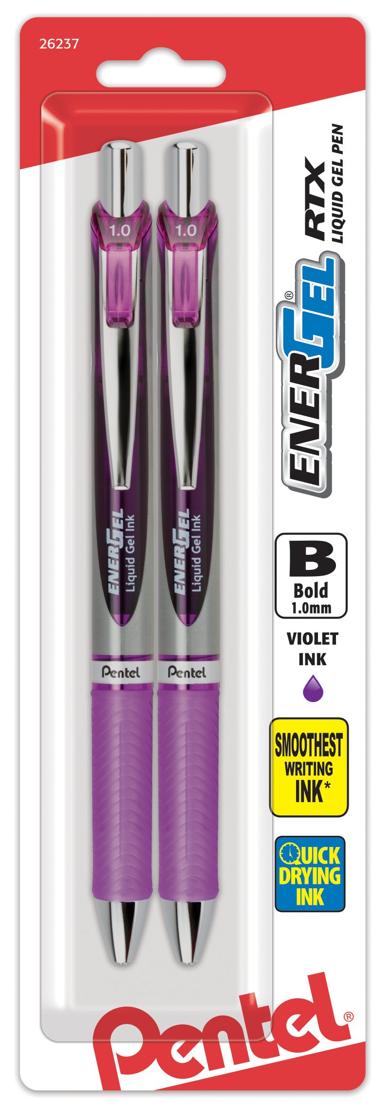 Pentel Energel RTX Retractable Liquid Gel Pen, Bold Line, Metal Tip, Violet Ink Pack of 2 (BL80BP2V)