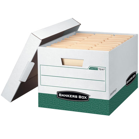Bankers Box 12-Pack R-Kive Heavy Duty File Storage Boxes with Lids, FastFold Assembly, Letter/Legal, (07241)