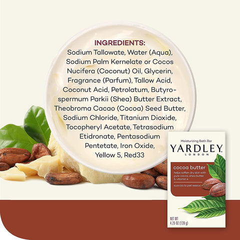 Yardley Moisturizing Bar Cocoa Butter 4.0 oz (Pack of 6)