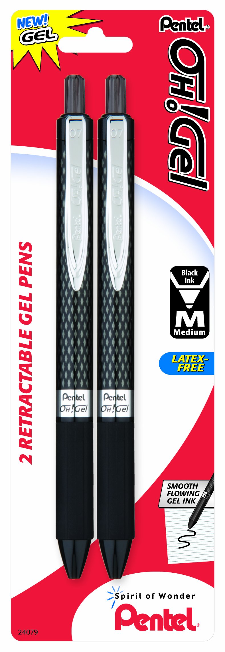 Pentel Oh! Gel Retractable Gel Pen, 0.7mm, Black Ink, 2 Pack (K497BP2A)