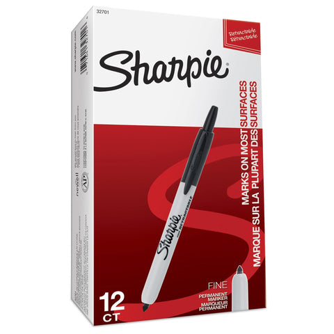 Sharpie Retractable Permanent Markers, Fine Tip, Black, 12 Count - Desk, Classroom, Office Supplies