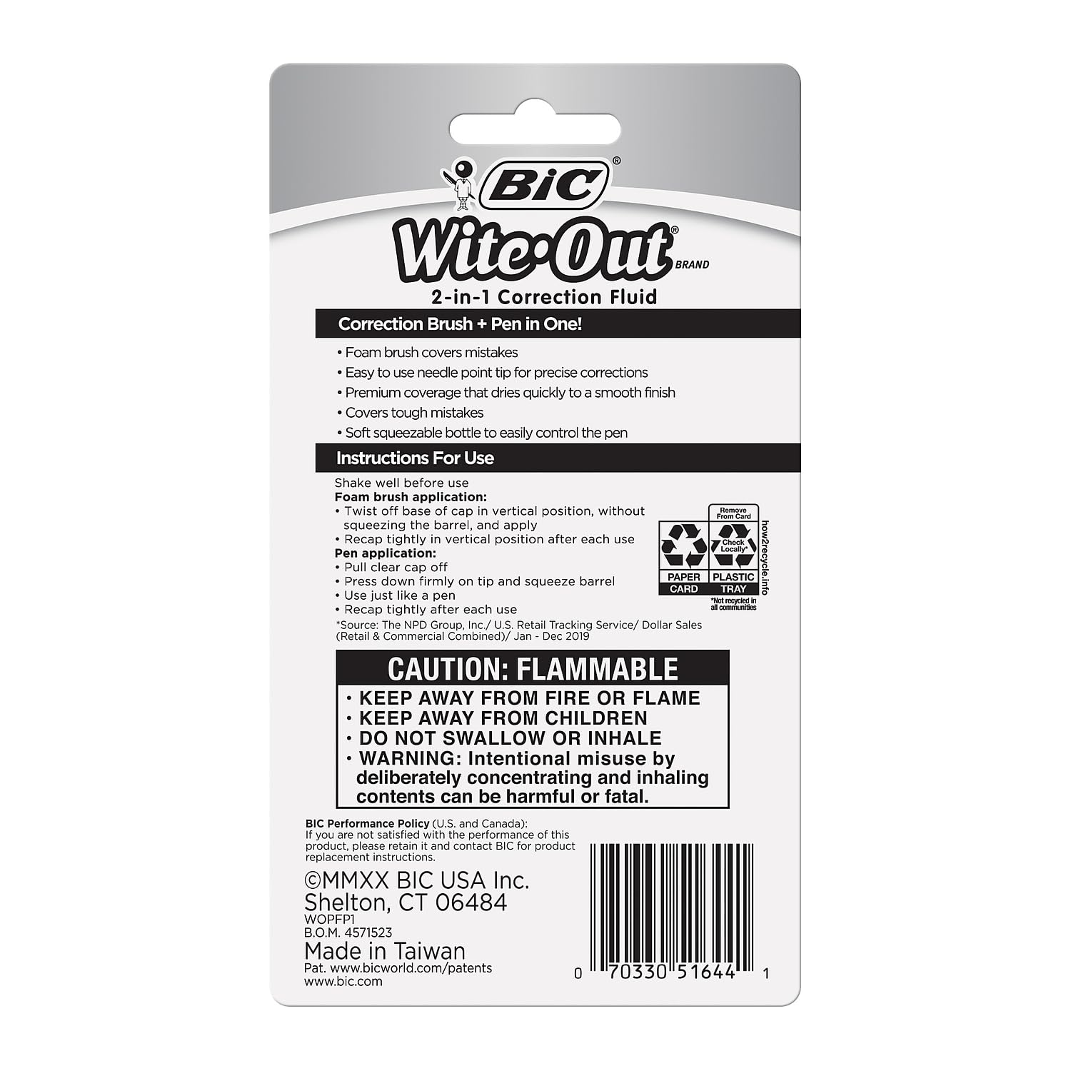 BIC 15ml Bottle Wite-Out 2 in 1 Correction Fluid (BICWOPFP11),White
