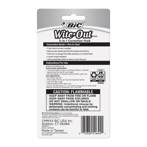 BIC 15ml Bottle Wite-Out 2 in 1 Correction Fluid (BICWOPFP11),White