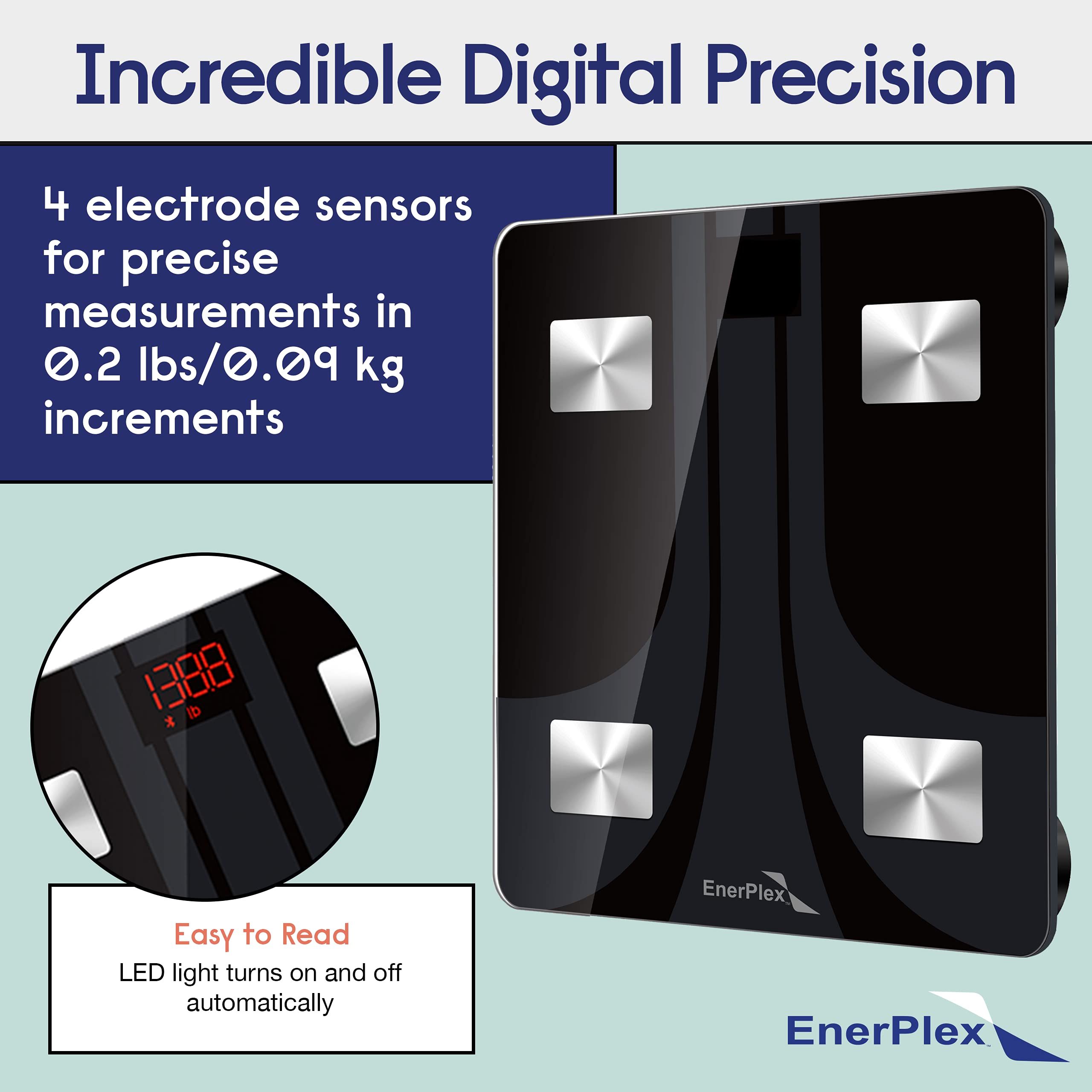 EnerPlex Fit 2020 Model Bluetooth Body Fat Scale, Weight Scales Digital Smart Body Composition Wireless Analyzer BMI Scale Health Monitor with Smartphone APP, 396 lbs Black