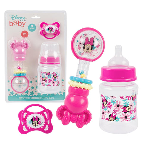 Disney Baby Girl Minnie Mouse 5 OZ Bottle, Rattle & Pacifier Gift Set FD51135